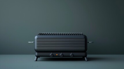A sleek black toaster perches on a wooden table, ready to bring forth golden slices of toast - obrazy, fototapety, plakaty