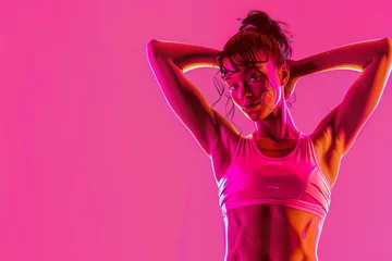Tuinposter Vibrant color Girl in fitness training Generative AI © Wildwood
