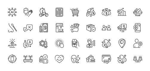 Bike timer, Wifi and Ambulance transport line icons pack. AI, Question and Answer, Map pin icons. Click hand, Coronavirus vaccine, Security web icon. Reject, Blood, Lighthouse pictogram. Vector