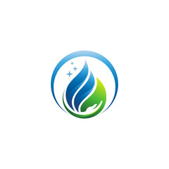 Water Drops Logo Design, Using The Concept Of Water Drops, Leaves And Hand
