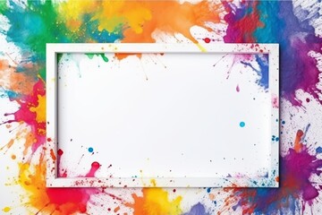 A frame displays vibrant powder paint exploding with colors, holi background