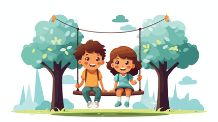 Obraz na płótnie Canvas Little kids couple on the park scene flat vector