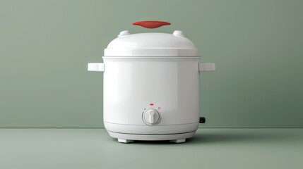 A white crock pot resting elegantly upon a table, ready for flavorful creations