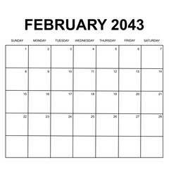 february 2034. monthly calendar design. week starts on sunday. printable, simple, and clean vector design isolated on white background.