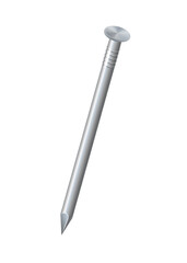 Nails hammered into wall steel straight and bent metal hardware spikes. Hobnails with grey caps top view isolated on transparent background. Vector