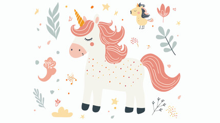Obraz na płótnie Canvas Vector cute unicorn poster art. Cartoon scandi 