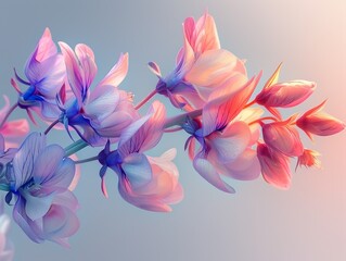 a Very beautiful branch of pink flowers, front on view, iridescent opalescent colours, pastel vintage background - obrazy, fototapety, plakaty