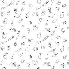 Vegan food seamless pattern, vector illustration hand drawn doodles