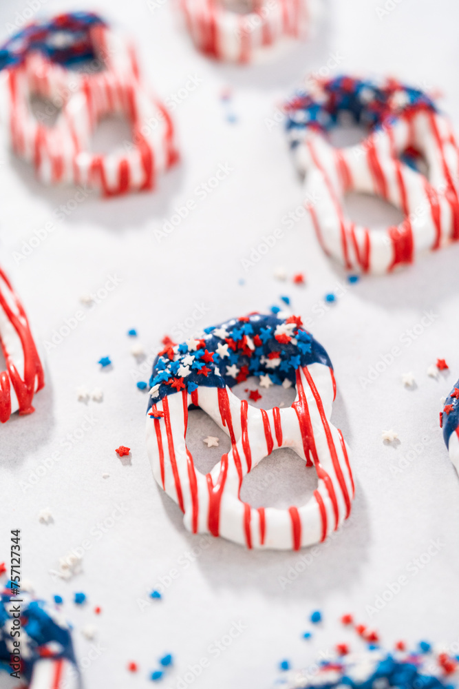 Poster Red White and Blue Chocolate Covered Pretzel Twists