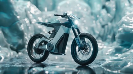 A futuristic motorcycle speeds through a neon-lit cityscape