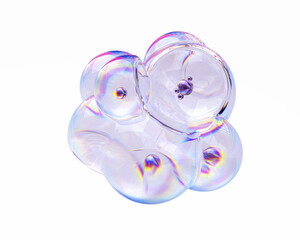 Modern abstract design element glass bubbles in colorful chromatic and dispersion iridescent effect, 3d rendering