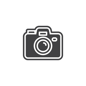 Camera-shaped sticker or label vector icon