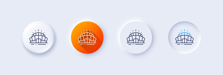 Arena stadium line icon. Neumorphic, Orange gradient, 3d pin buttons. Sport complex sign. Championship building symbol. Line icons. Neumorphic buttons with outline signs. Vector