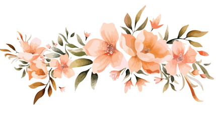 Watercolor peachy flowers arrangement - obrazy, fototapety, plakaty