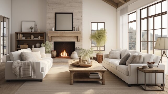 Design a modern farmhouse living room