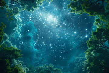 Fototapeta na wymiar Night Sky Painting With Stars and Trees