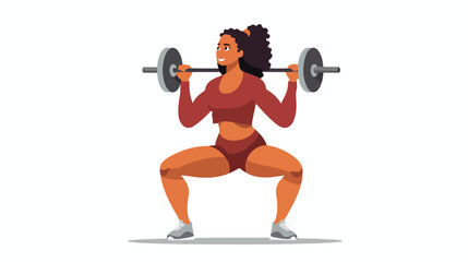 Woman doing intense squats and a muscle character f