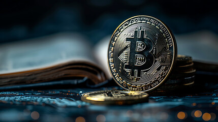 International Graduation cap on Bitcoin Cryptocurrency. Bitcoin is modern of Exchange Digital payment, Education certificate of Abroad program .modern electronic money