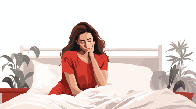 Woman crying in bed flat vector isolated on white 