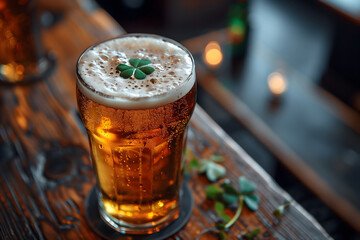 A Glass of Beer on a Wooden Table