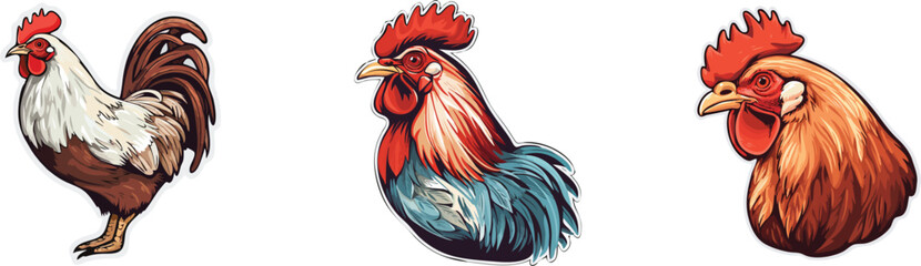 Rooster set, rooster vector illustration on white background. Rooster symbol. © PNG