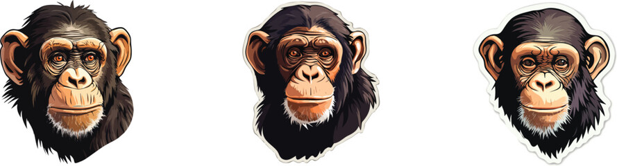 Chimpanzee set. Vector illustration of chimpanzee head.