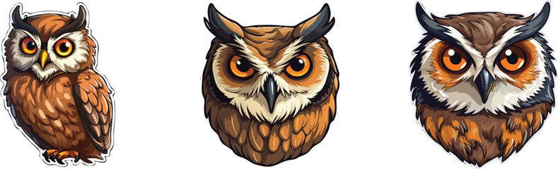 Fototapeta premium Set of owls. Vector illustration isolated on a white background.