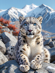 King of the Mountains: Snow Leopard Surveys His Snowy Realm. generative AI