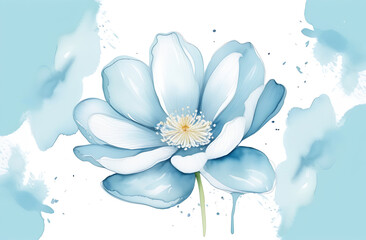 Beautiful spring flower on a blue background, watercolor drawing.