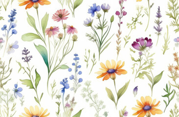 Fototapeta na wymiar Beautiful spring flowers on a white background, vintage watercolor drawing