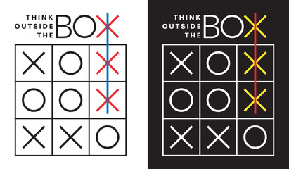 Tic tac toe game think outside the box stock vector illustration on white and black background - obrazy, fototapety, plakaty