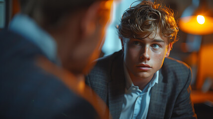 job interview by a young guy in a suit with an IT company manager