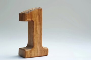 Cute wooden number 1 or one as wooden shape, white background, 3D illusion, storybook style