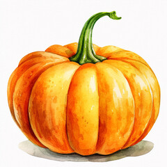 Watercolor HD illustration pumpkin green-orange on a completely white background сreated with Generative Ai