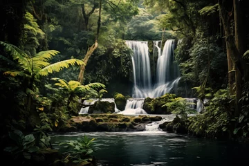 Ingelijste posters Waterfall surrounded by lush foliage. Generative AI © Nomad_Soul