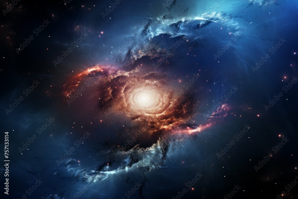 Wall mural spiral galaxy in a colorful nebula with star cluster