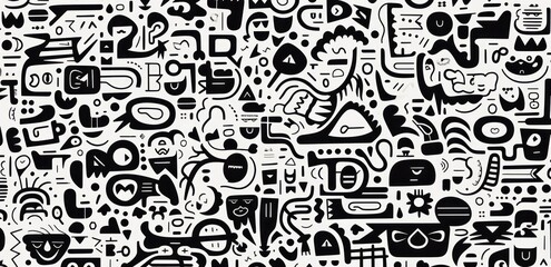 tribal african soulful seamless black and white simple vectors pattern