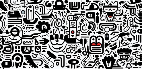 tribal african soulful seamless black and white simple vectors pattern