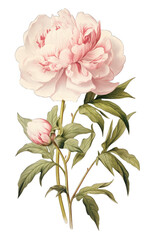 Pink peony clipart in retro style. Vintage botanical illustration on isolated background. Generative AI