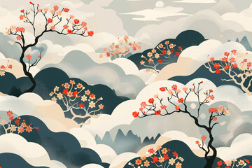 Landscape background. Traditional Japanese pattern concept - 757133936