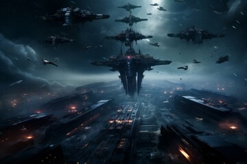 Spaceship fleet preparing for interstellar war
