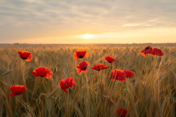 Obraz premium illustration of poppies in the field. Created with Generative AI