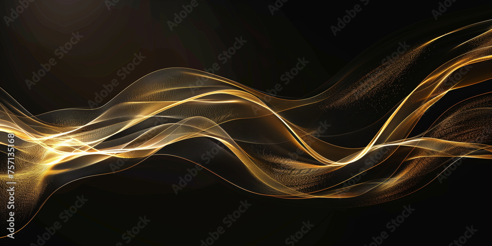 Canvas Prints illustration of abstract gold waves on black background. created with generative ai
