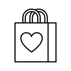 Shopping bag with heart icon. Valentines day sales. Pictogram isolated on a white background.