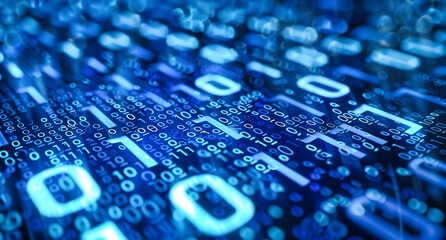 Binary digits and technology concept with computer coding and network security in a modern abstract background