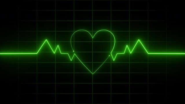 Heartbeat green line neon light heart rate display screen medical research 4K Resolution