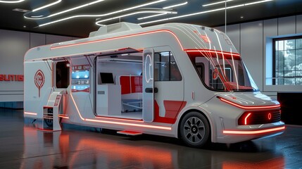 Futuristic mobile blood donation unit equipped with advanced health check-up technology