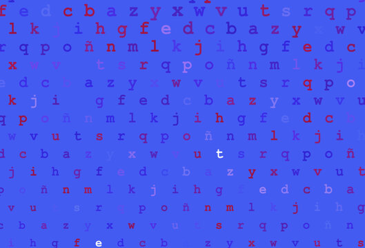 Light pink, blue vector layout with latin alphabet.