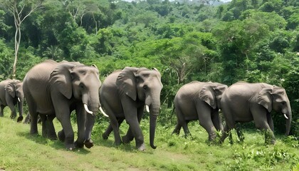 A Herd Of Elephants Marching Through The Jungle