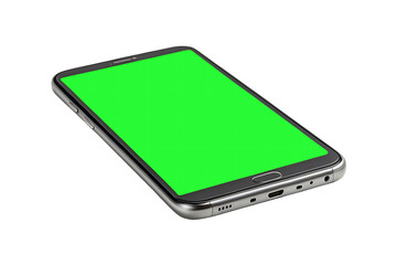 Smartphone with green screen isolated on transparent background